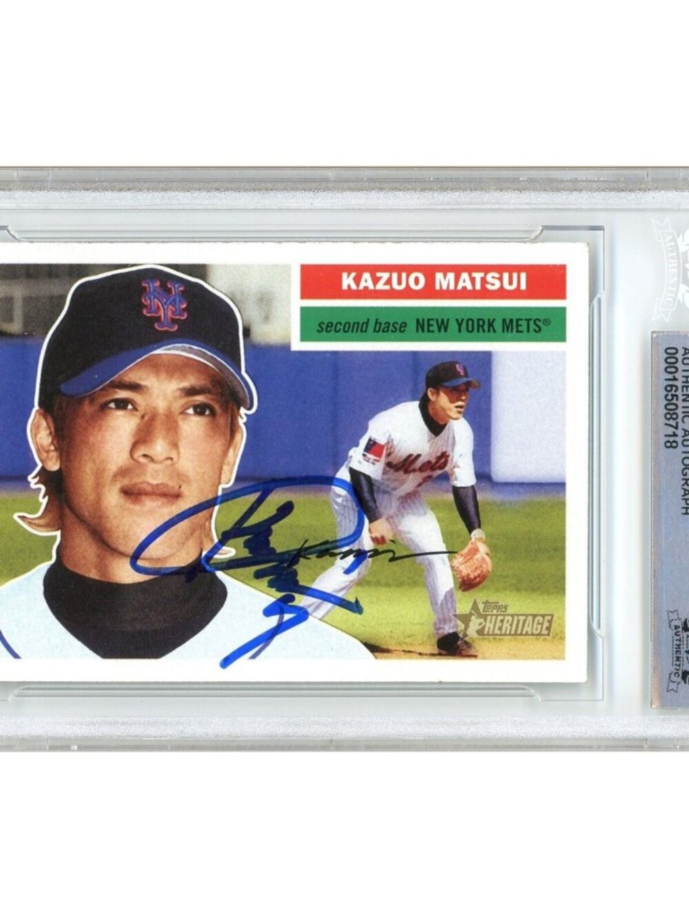 Kazuo Matsui Signed 2005 Topps Heritage #28 NY Mets Beckett BAS Slabbed Auto MLB